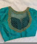 pure silk hand embroidery blouse/saree maggam blouse/ zardosi blouse/turquoise green embroidered blouse/sea green ready made blouse zardosi