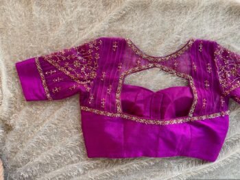 Hand Embroidered Zardosi Silk Blouse: Magenta Pink Bridal Sari Top,mix and match saree blouse,pink Maggam work blouse,plus size blouses