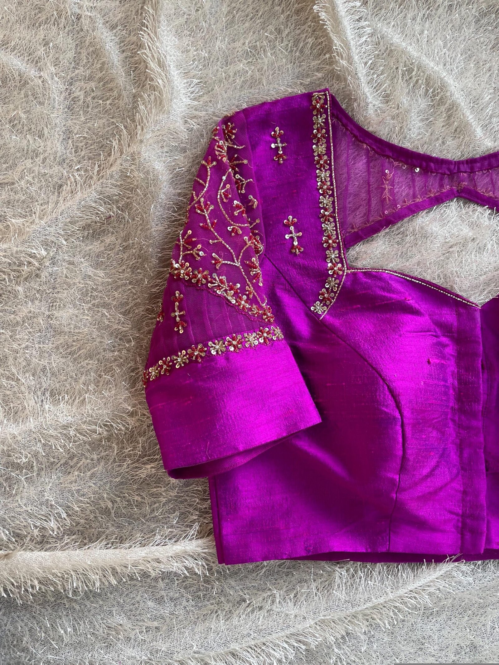 Hand Embroidered Zardosi Silk Blouse: Magenta Pink Bridal Sari Top,mix and match saree blouse,pink Maggam work blouse,plus size blouses USA