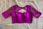 Hand Embroidered Zardosi Silk Blouse: Magenta Pink Bridal Sari Top,mix and match saree blouse,pink Maggam work blouse,plus size blouses USA