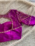Hand Embroidered Zardosi Silk Blouse: Magenta Pink Bridal Sari Top,mix and match saree blouse,pink Maggam work blouse,plus size blouses USA