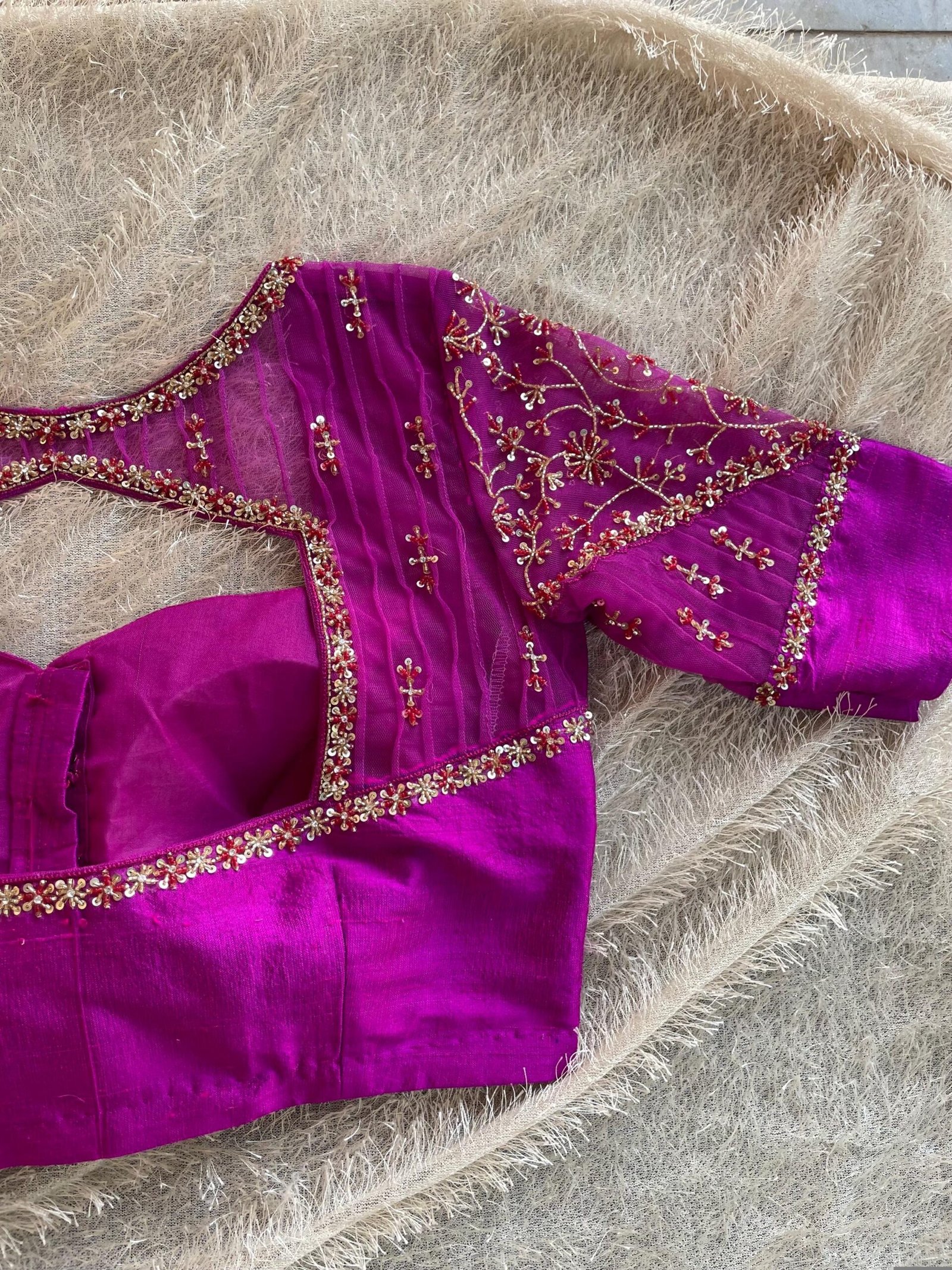 Hand Embroidered Zardosi Silk Blouse: Magenta Pink Bridal Sari Top,mix and match saree blouse,pink Maggam work blouse,plus size blouses USA