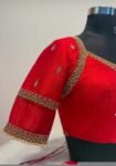 Hand Embroidered Red Silk Blouse: Zardosi Maggam Work, Elbow Sleeves,red saree blouse,red Maggam blouse,mix and match blouse,plus size blous