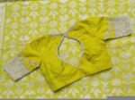 Hand Embroidered Zardosi Silk Blouse: Mehendi Green, Deep Neck blouse,plus size blouse,mix and match blouse,yellow green blouse,saree blouse