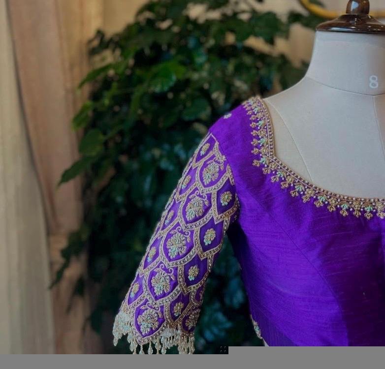 pure silk hand embroidery blouse/modern saree maggam blouse/purple zardosi blouse/wedding hand embroidered blouse/bridal ready made blouse