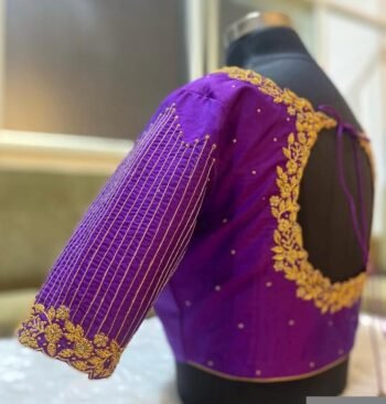 pure silk hand embroidery blouse/saree maggam blouse/purple zardosi blouse hand embroidered moderblouse/purple ready made blouse zardosi