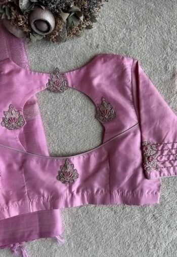 pure silk hand embroidery blouse/light pink maggam  blouse/pink hand embroidered blouse/pink ready made blouse zardosi/pink lavender blouse