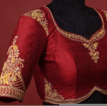 pure silk hand embroidery blouse/saree maggam blouse/maroon red raw silk zardosi blouse/hand embroidered blouse/ready made blouse zardosi/