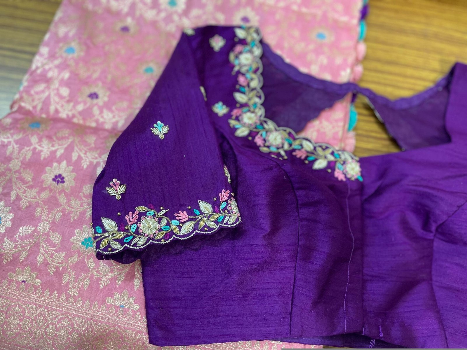 pure silk hand embroidery blouse/ saree maggam blouse/purple zardosi blouse usa/hand embroidered moderblouse/ ready made blouse zardosi usa