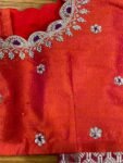 pure silk hand embroidery blouse/orange saree maggam blouse/raw silk zardosi blouse/hand embroidered blouse/ready made blouse/orange blouse