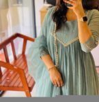 Hand Embroidered Anarkali Dress: Ice Blue Indian Suit with Dupatta, hand work kurta with dupatta/Indian kurta set,blue kurta set,indian kurt
