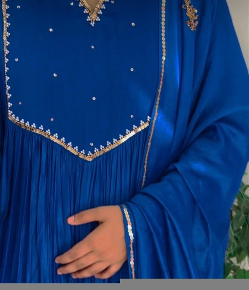 Hand Embroidered Anarkali Dress: Royal blue Indian Suit with Dupatta, blue Indian kurta,indian kurta set , blue anarkali kurta,kurta dupatta