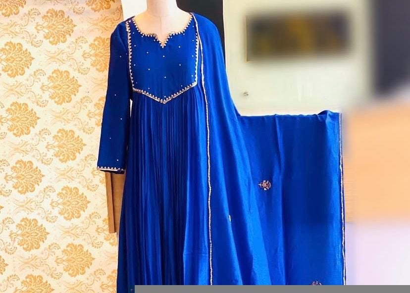 Hand Embroidered Anarkali Dress: Royal blue Indian Suit with Dupatta, blue Indian kurta,indian kurta set , blue anarkali kurta,kurta dupatta