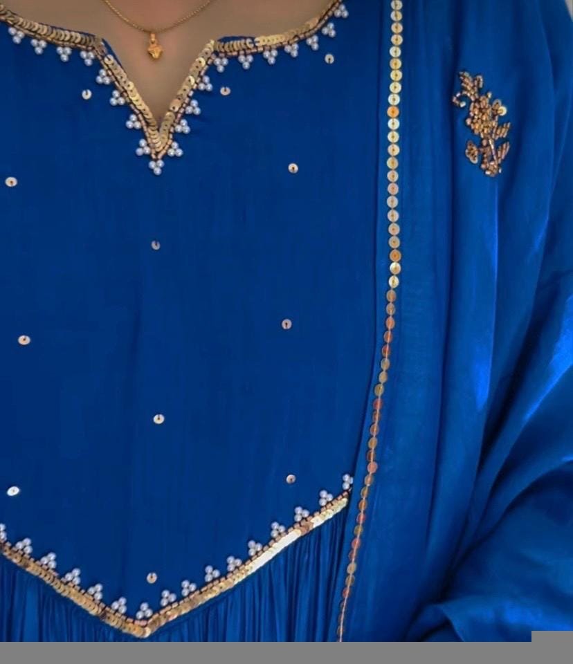 Hand Embroidered Anarkali Dress: Royal blue Indian Suit with Dupatta, blue Indian kurta,indian kurta set , blue anarkali kurta,kurta dupatta