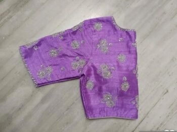 Lavender Hand Embroidered Silk Blouse: Zardosi Maggam Work, Elbow Sleeves,v neck blouse,mix and match blouse,plus size blouse,lavender blous
