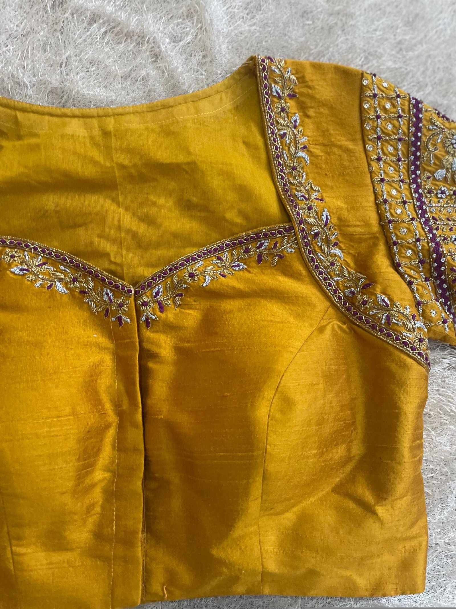 pure silk hand embroidery blouse/saree maggam yellow blouse/yellow blouse/heavy hand embroidered blouse/ready made blouse zardosi/voggish us