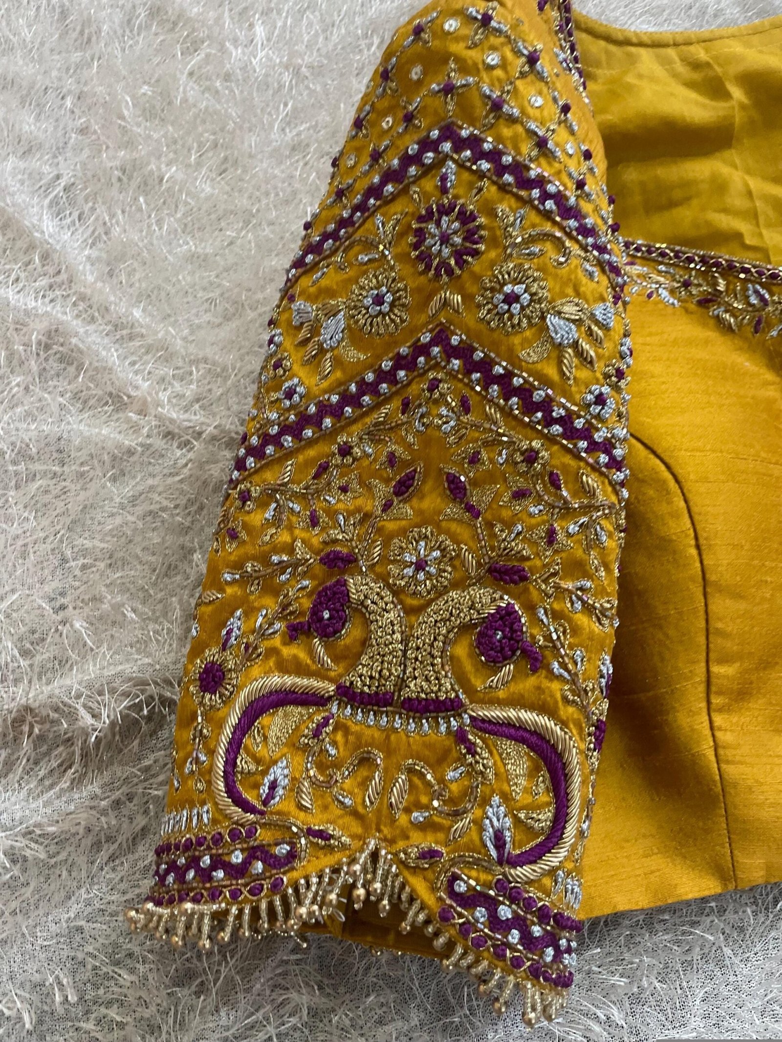 pure silk hand embroidery blouse/saree maggam yellow blouse/yellow blouse/heavy hand embroidered blouse/ready made blouse zardosi/voggish us