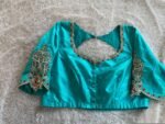 Hand Embroidered sea Blue Silk Blouse:Zardosi Maggam Work,sea green blouse,mix and match blouse,plus size blouses,sea blue hand work blouse