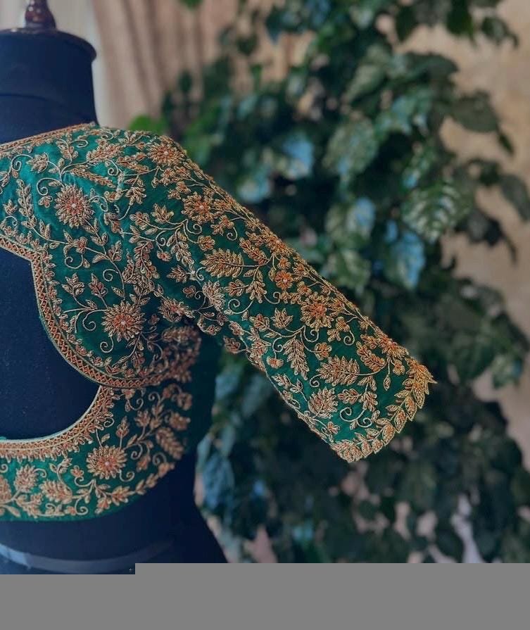 pure silk heavy hand embroidery blouse /bridal green maggam blouse/green zardosi blouse/hand embroidered blouse/green wedding ready blouse