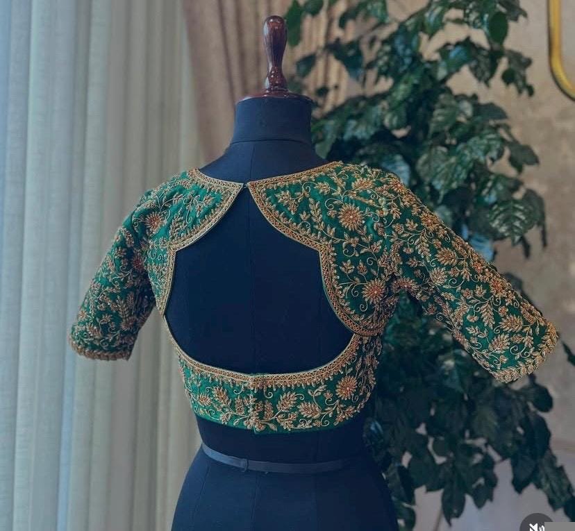 pure silk heavy hand embroidery blouse /bridal green maggam blouse/green zardosi blouse/hand embroidered blouse/green wedding ready blouse