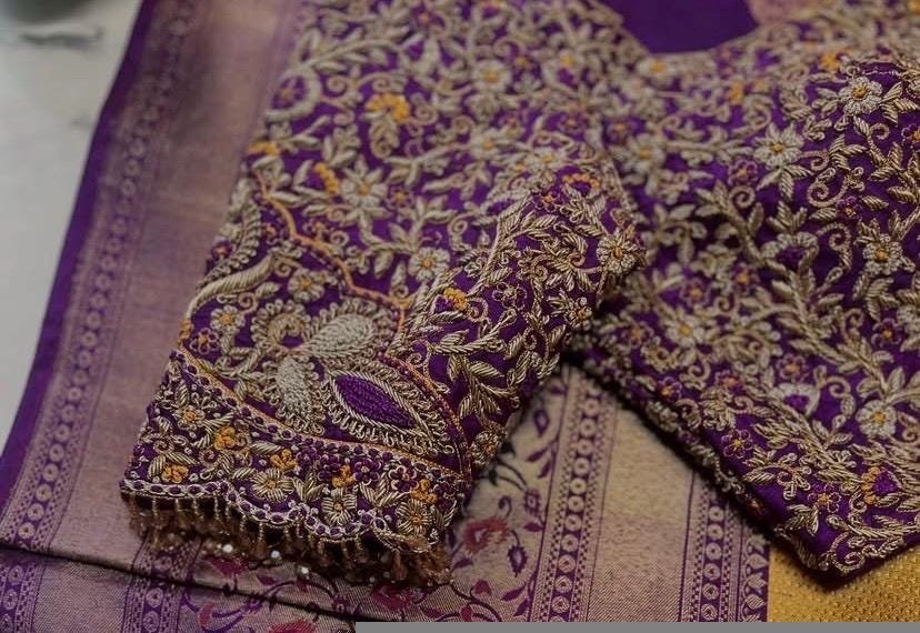 pure silk hand embroidery bridal blouse/ maggam blouse/purple bridal zardosi blouse/hand embroidered blouse/heavy embroidery wedding blouse