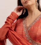 Hand embroidered orange Anarkali with dupatta/orange anarkali suit set/anarkali dupatta USA/Indian dresses/chanderi anarkali dress dupatta