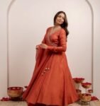 Hand embroidered orange Anarkali with dupatta/orange anarkali suit set/anarkali dupatta USA/Indian dresses/chanderi anarkali dress dupatta
