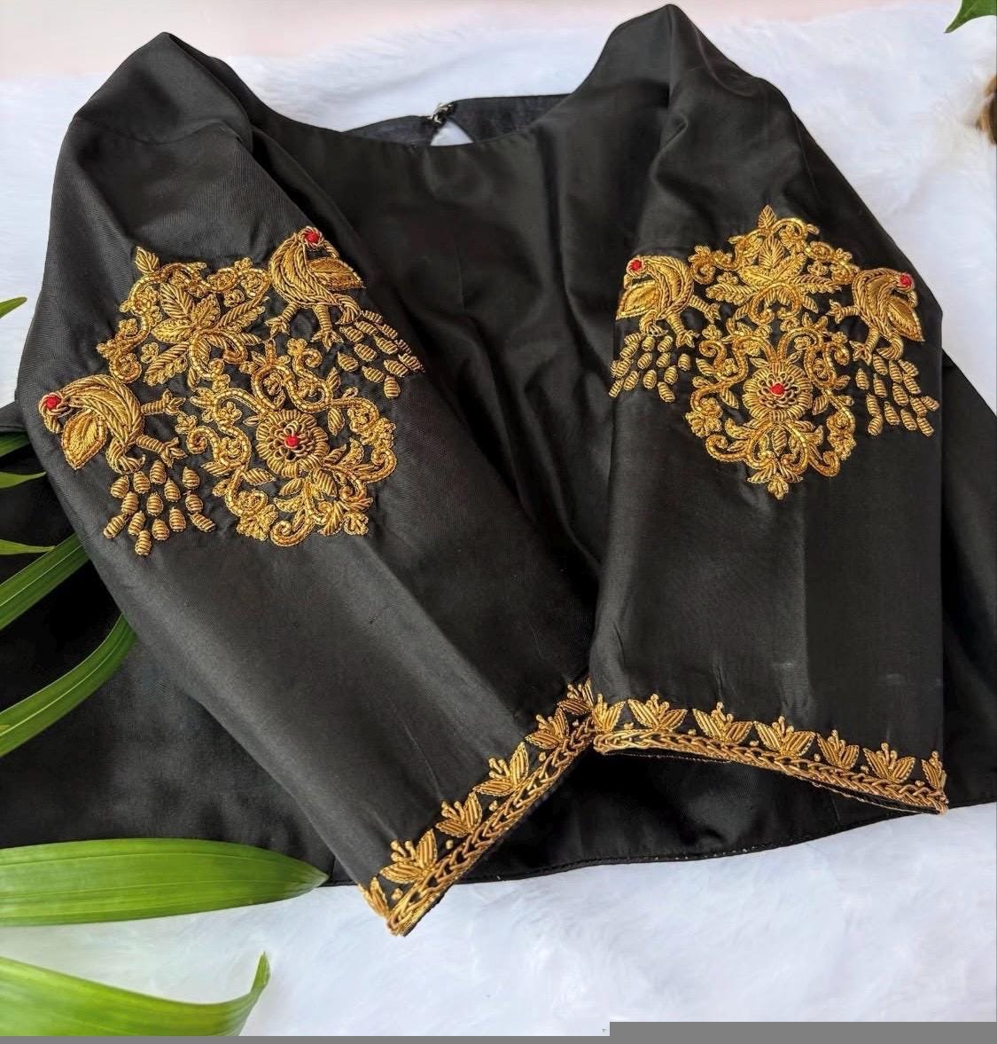 pure silk hand embroidery blouse/black maggam blouse/raw silk zardosi blouse/hand embroidered blouse/ready made blouse zardosi/mix and match