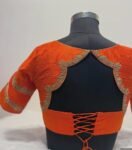 pure silk hand embroidery blouse/orange saree maggam blouse/raw silk zardosi blouse/hand embroidered blouse/ready made blouse/orange blouse