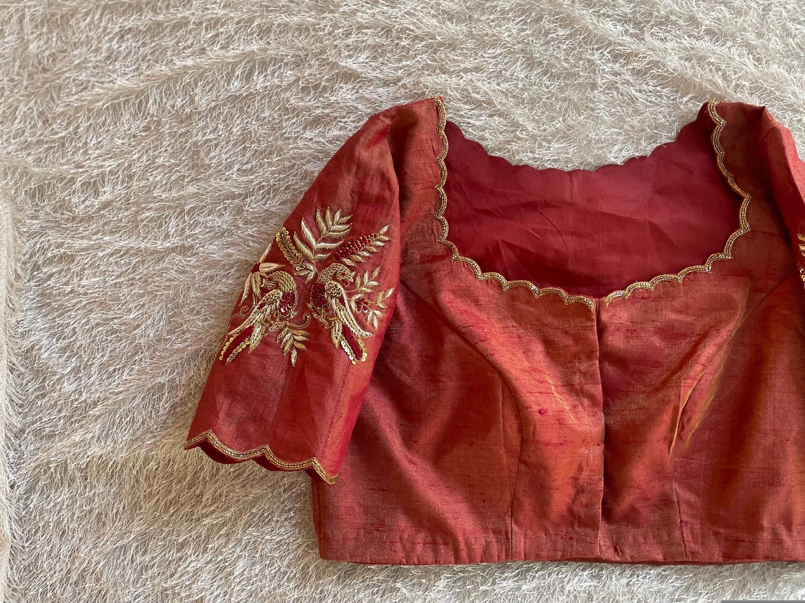 pure silk hand embroidery blouse /saree maggam blouse/red zardosi blouse/maroon red hand embroidered blouse/tissue red mix and match blouse