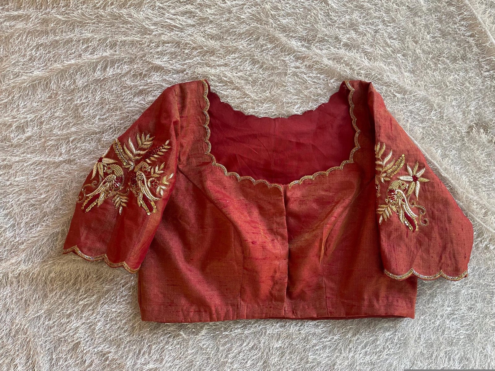 pure silk hand embroidery blouse /saree maggam blouse/red zardosi blouse/maroon red hand embroidered blouse/tissue red mix and match blouse