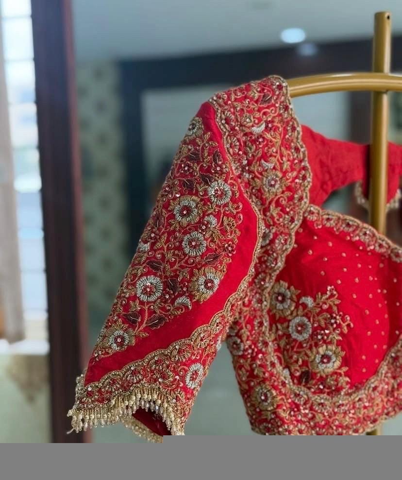pure silk hand embroidery bridal blouse/ maggam blouse/red bridal zardosi blouse/red hand embroidered blouse/heavy embroidery wedding blouse