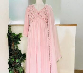 Anarkali suit usa/pink anarkali kurta elbow sleeve/pink heavy anarkali/light pink anarkali/heavy hand embroidered anarkali with dupatta usa