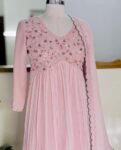 Anarkali suit usa/pink anarkali kurta elbow sleeve/pink heavy anarkali/light pink anarkali/heavy hand embroidered anarkali with dupatta usa