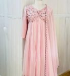 Anarkali suit usa/pink anarkali kurta elbow sleeve/pink heavy anarkali/light pink anarkali/heavy hand embroidered anarkali with dupatta usa