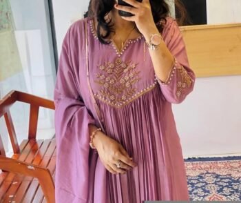 Hand Embroidered Anarkali Dress: Lavender Indian Suit with Dupatta, lavender anarkali dress,indian kurta with dupatta,handwork kurta set