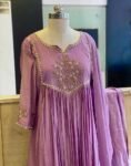 Hand Embroidered Anarkali Dress: Lavender Indian Suit with Dupatta,black anarkali dress,black indian kurta with dupatta,handwork kurta set