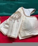 pure silk hand embroidery blouse/cream saree maggam blouse/raw silk zardosi blouse/hand embroidered blouse/cream ready made blouse zardosi