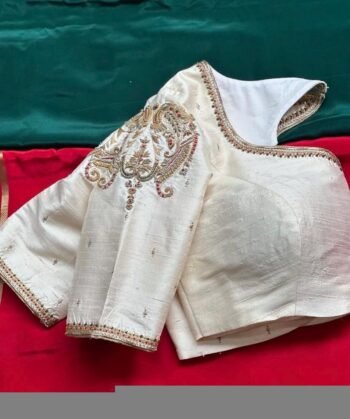 pure silk hand embroidery blouse/cream saree maggam blouse/raw silk zardosi blouse/hand embroidered blouse/cream ready made blouse zardosi