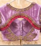 Lavender Velvet Saree Blouse: Hand Embroidered Zardosi Crop Top,mix and match saree blouse,pink saree blouse,plus size blouse,velvet blouse