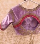 Lavender Velvet Saree Blouse: Hand Embroidered Zardosi Crop Top,mix and match saree blouse,pink saree blouse,plus size blouse,velvet blouse