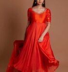 Orange Anarkali suit usa/anarkali red kurta full sleeve/ orange full sleeve anarkali/red dress anarkali/Indian dresses/orange red anarkali
