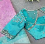 Hand Embroidered sea Blue Silk Blouse:Zardosi Maggam Work,sea green blouse,mix and match blouse,plus size blouses,sea blue hand work blouse