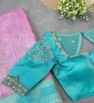 Hand Embroidered sea Blue Silk Blouse:Zardosi Maggam Work,sea green blouse,mix and match blouse,plus size blouses,sea blue hand work blouse