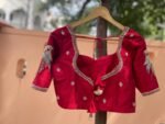 Red Silk Saree Blouse: Hand Embroidered Zardosi Maggam Work, red mix and match blouse,handwork blouses,bird work blouse,plus size blouses us