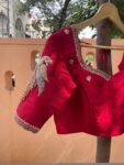 Red Silk Saree Blouse: Hand Embroidered Zardosi Maggam Work, red mix and match blouse,handwork blouses,bird work blouse,plus size blouses us