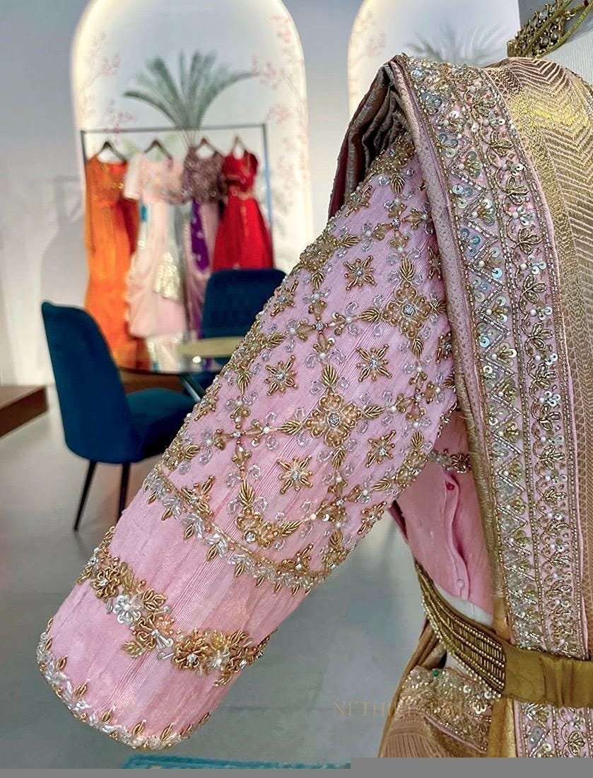 Hand Embroidered Silk Blouse: Light Pink Zardosi Maggam Work,pink Maggam blouse,mix and match blouse,plus size blouses,handwork blouse usa