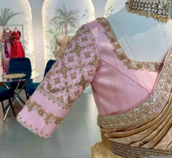 Hand Embroidered Silk Blouse: Light Pink Zardosi Maggam Work,pink Maggam blouse,mix and match blouse,plus size blouses,handwork blouse