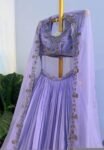 Lavender Lehenga Set: Hand Embroidered Silk Crop Top, Chinon Skirt,cape lehenga,lehenga with jacket,pure silk crop top skirt,lehenga choli