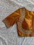 Pure Silk Saree Blouse: Golden Zardosi Hand Embroidery, Elbow Sleeve blouse,mix and match blouse,plus size blouses,mustard yellow blouse usa